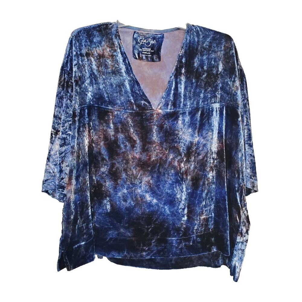 Caite & Kyla Seo Malesa Velvet Tie-Dye V-Neck Tunic Size Medium Boho Lagenlook